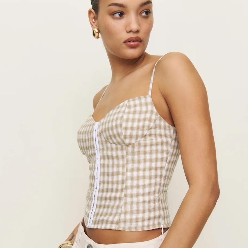 NWT REFORMATION Christen Linen Top, Dunes Check, size 2